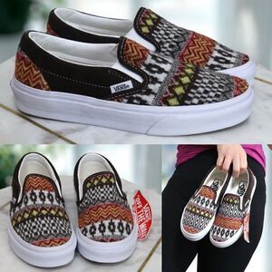 VANS CLASSIC SLIP ON Fair Isle Brown Multi Sneakers Shoes Size 4 Men 5.5 Women
